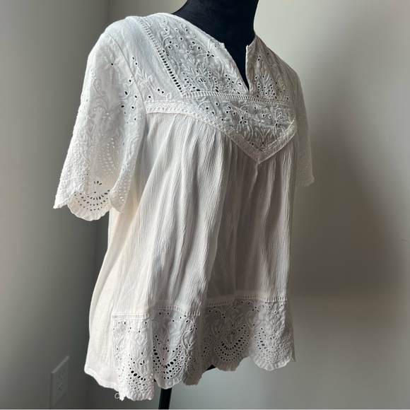Elegant White Eyelet Lace Women's Top - M - Picture 4 of 6
